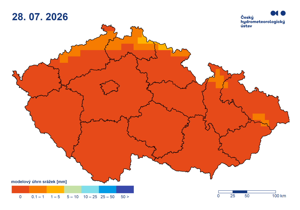 Výhled úhrnu srážek, 4. den výhledu