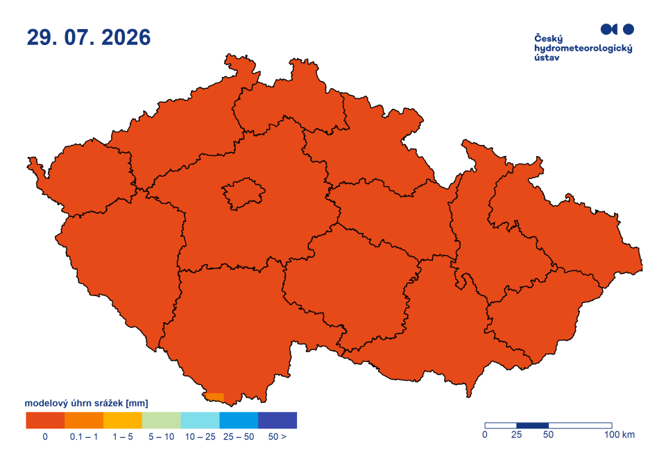 Výhled úhrnu srážek, 5. den výhledu