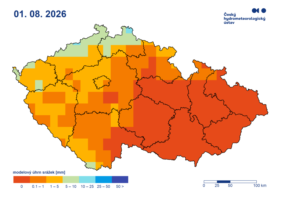 Výhled úhrnu srážek, 8. den výhledu