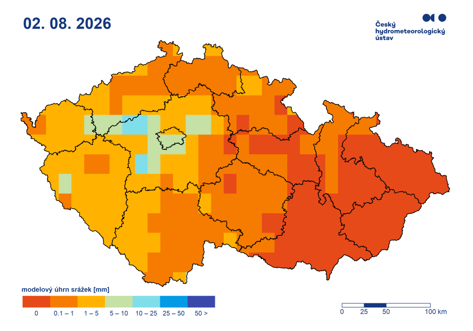 Výhled úhrnu srážek, 9. den výhledu