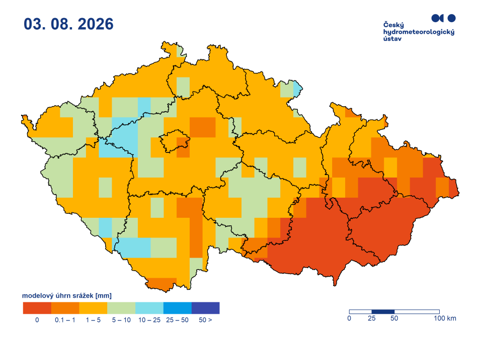Výhled úhrnu srážek, 10. den výhledu